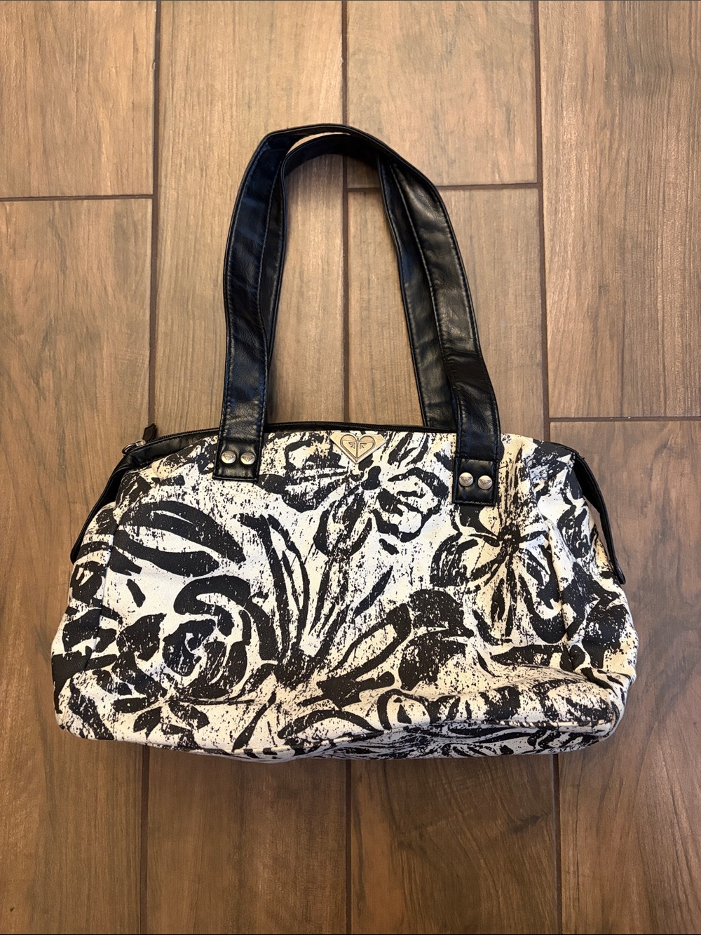 Roxy Black and White Floral Canvas Tote